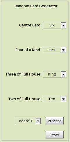 Random Card Generator feature controls